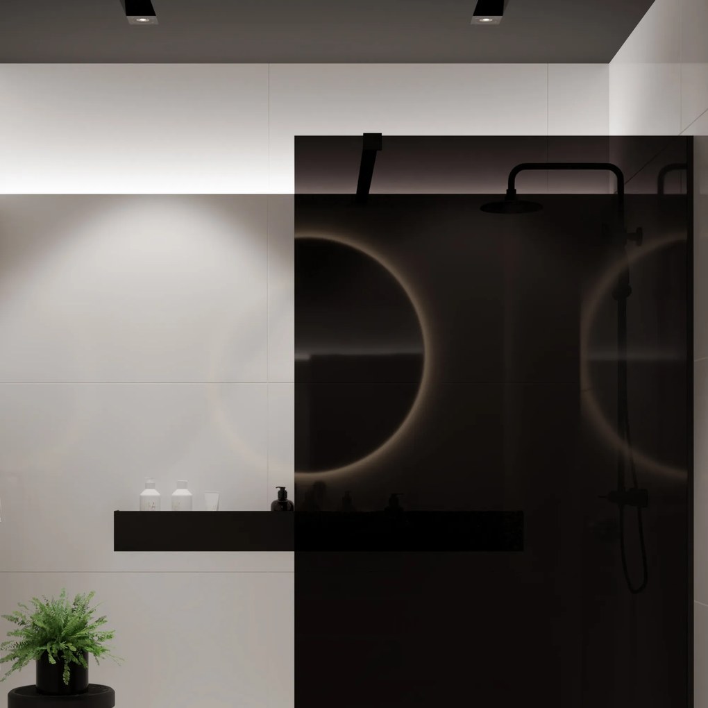 Ścianka prysznicowa WALK IN FIX czarna prostokątna 8 mm Molis Classic Black MASSI | rożne rozmiary : Kolor profili kabiny - złoty szczotkowany, Szerokość ścianki - 120 cm, Typ montażu - WALK in FIX (Do ściany)