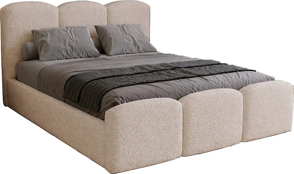 Łóżko tapicerowane 180x200 cm Capri - pojemnik, stelaż drewniany - tkanina boucle, beżowy (Lambi 6)