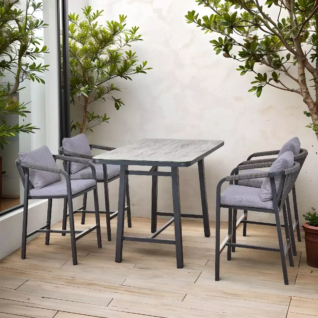 Zestaw mebli ogrodowych (4 hokery +wysoki stół ) BREZZA szary