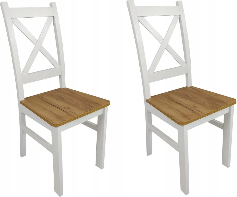 2x Krzesło drewniane Krzyżak Biały dąb craft LOFT białe nogi