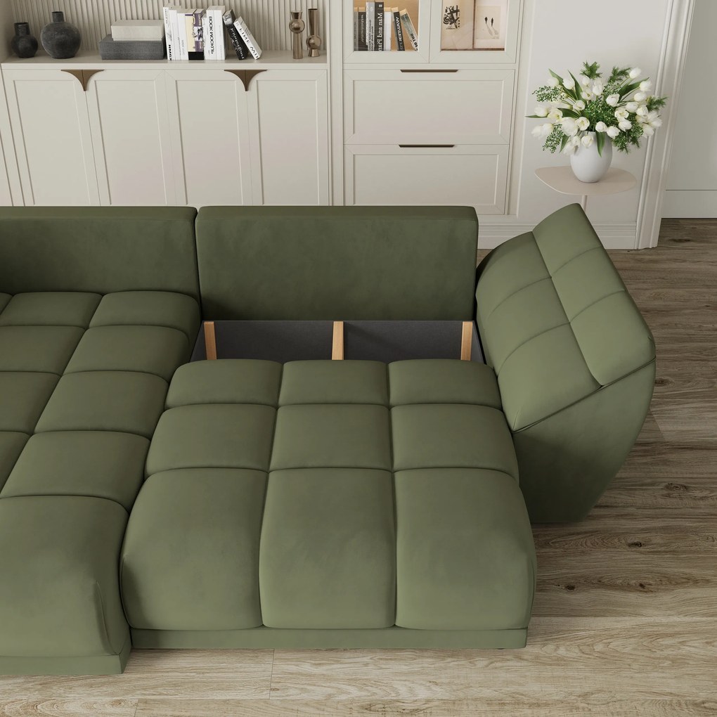 Masseno Narożnik ORENTI z funkcją spania i pojemnikiem na pościel Narozniki L, Rozkładana sofa - Zielony, MATT VELVET 38