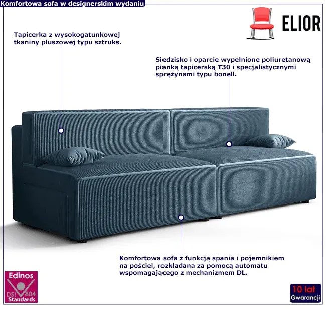 Niebieska rozkładana sofa - Lider 3X