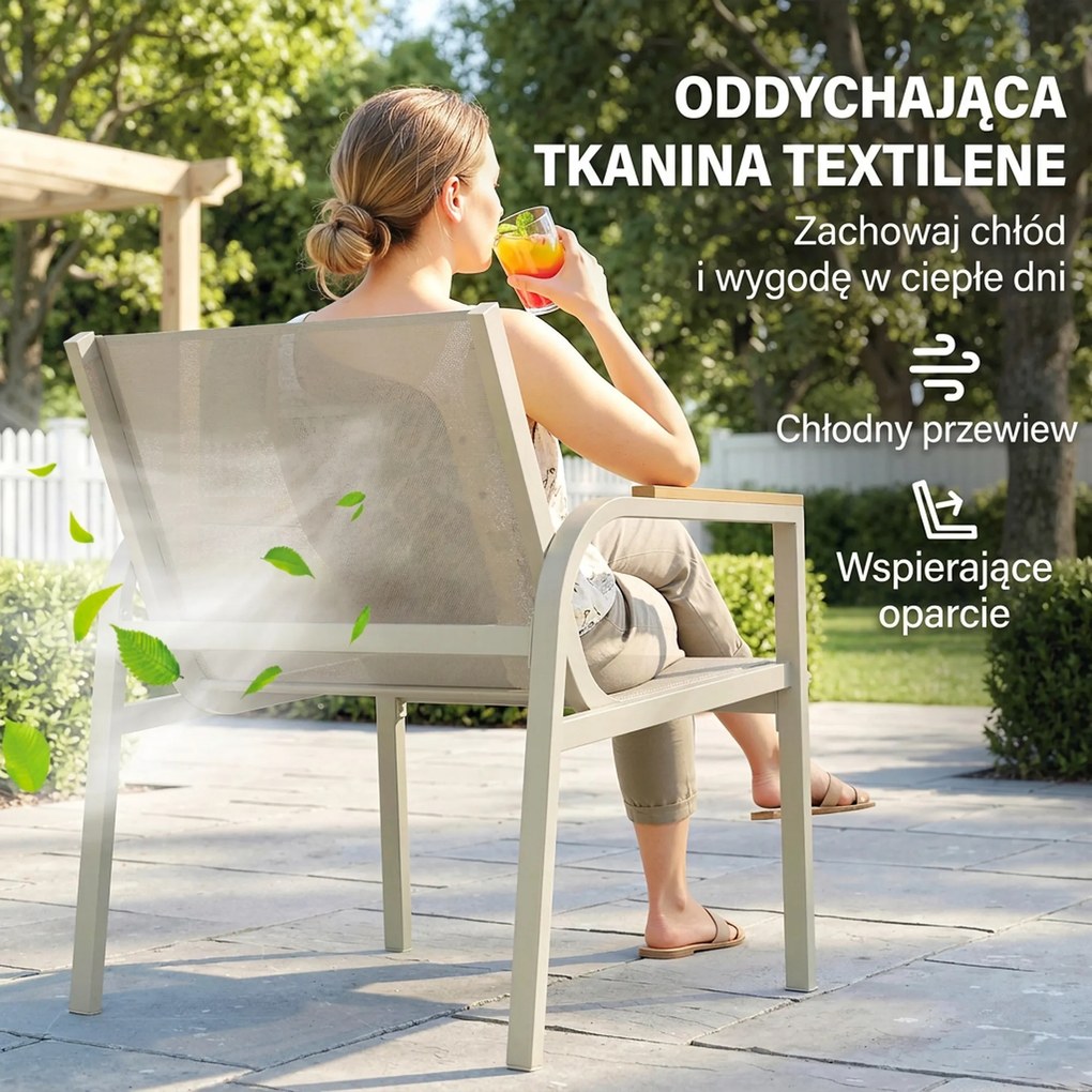 Outsunny Zestaw mebli ogrodowych metalowy, odporny na warunki atmosferyczne, sofa 2-osobowa, 2 fotele, stolik, zielony | Aosom PL