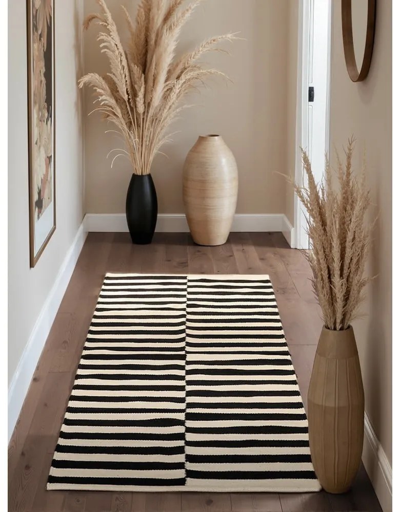 Czarno-biały wełniany chodnik dwustronny tkany ręcznie 80x200 cm Donna – Hanse Home