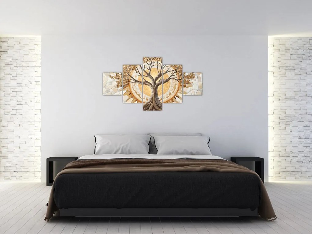 Obraz – Złote drzewo życia w mozaice (125x70 cm)