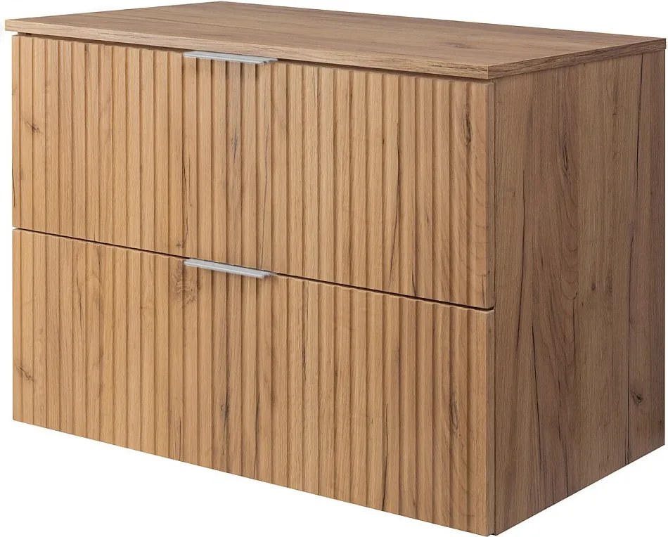 Szafka pod umywalkę, Dąb Craft, 80 x 57 x 46 cm, uchwyt srebrny + Blat