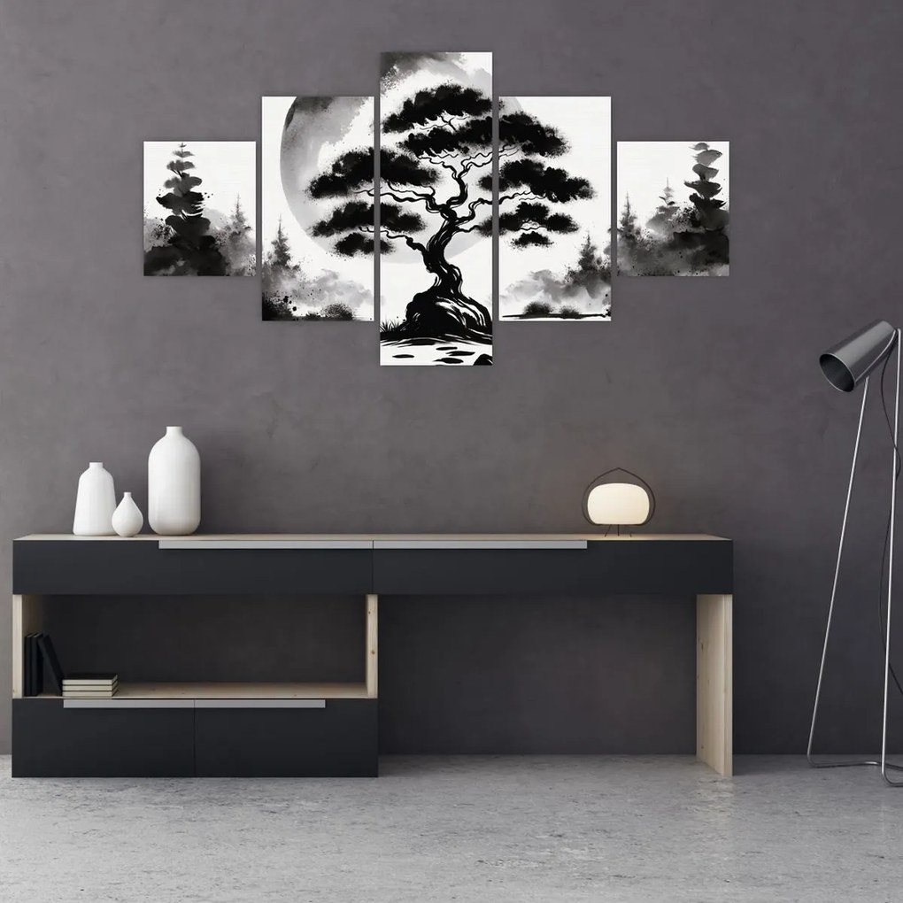Obraz – Czarno-biały bonsai (125x70 cm)