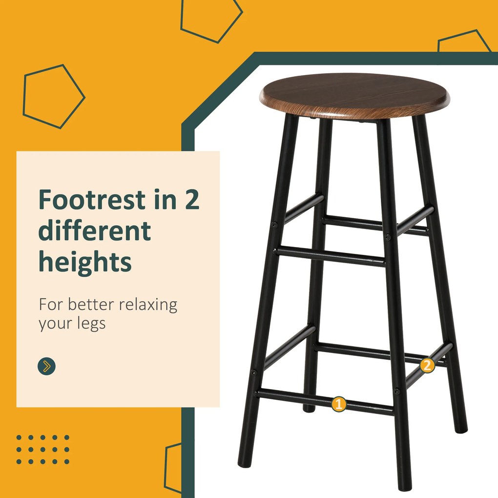 HOMCOM Zestaw Barowy, 3-częściowy, Stół i 2 Stołki, Półka, Design Industrialny, Czarny/Dąb