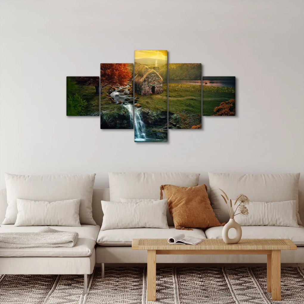 Obraz domku w bajkowym krajobrazie (125x70 cm)