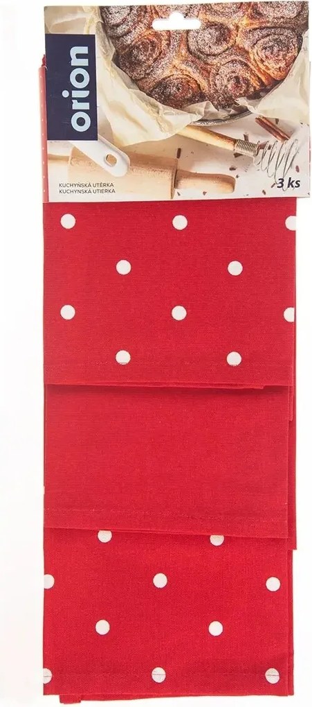 Ścierka kuchenna Kropka czerwony, 50 x 70 cm, zestaw 3 szt.