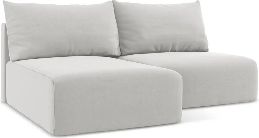 Jasnoszary aksamitny rozkładany/ze schowkiem narożnik (lewostronny/z szezlongiem) Kalena – Makamii