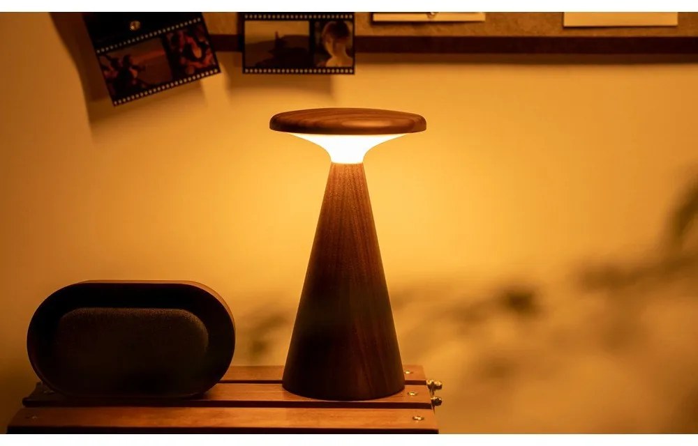 Lampa stołowa LED w ciemnym naturalnym kolorze z drewnianym kloszem (wysokość 21 cm) Sylva – Gingko