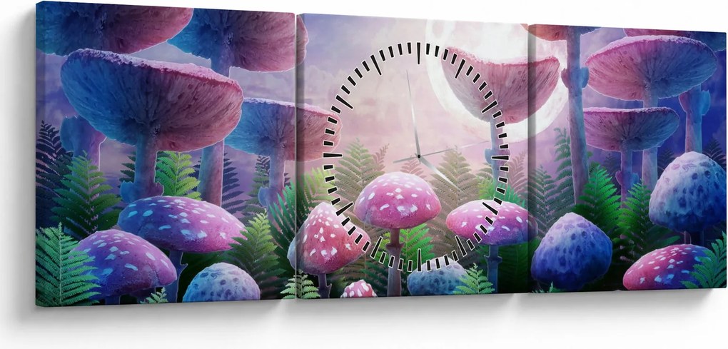 Obraz - Grzyby w pełni księżyca, grafika (z zegarem) (90x30 cm)