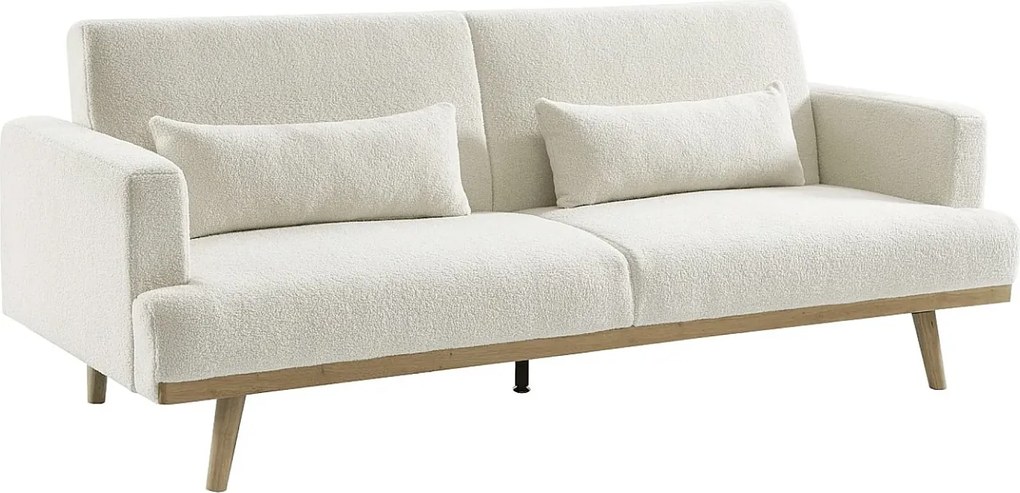 Kanapa rozkładana 3-osobowa z białej tkaniny bouclette ESME