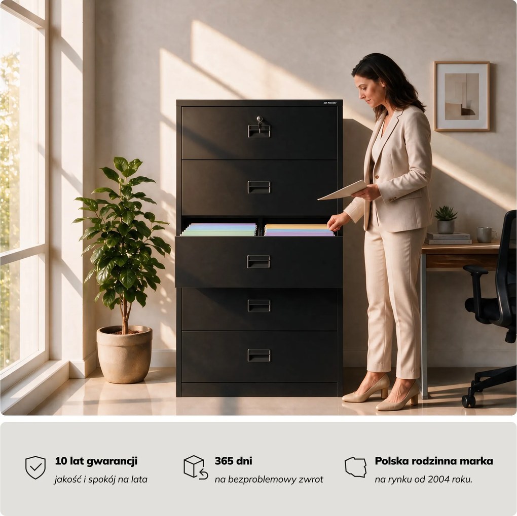 Szafa kartotekowa metalowa z 5 szufladami czarna, 900x1620x600 mm: SARA XL V5