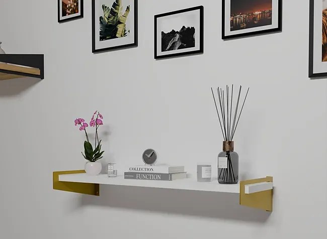Wisząca półka z metalowymi wspornikami złoty + biały C5-S30