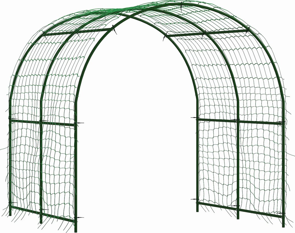 Outsunny Metalowa podpora ogrodowa, odporna na rdzę, łukowata podpora dla ogórków, 210 x 250 x 216 cm, ciemnozielona | Aosom PL