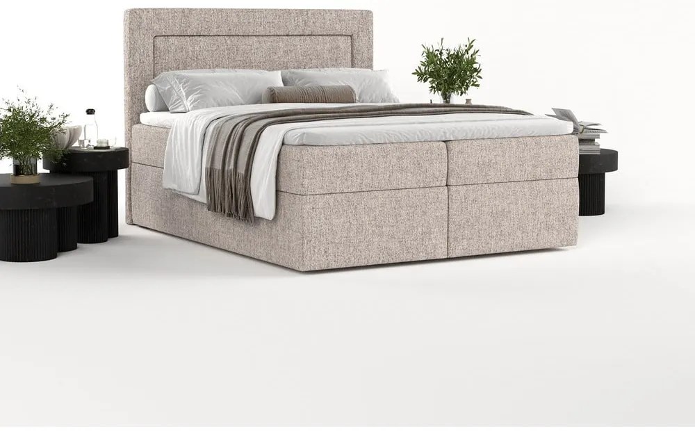 Jasnobrązowe łóżko boxspring ze schowkiem 140x200 cm Imagine – Maison de Rêve