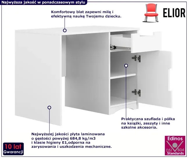 Białe biurko dla dziecka 100 cm Tyos