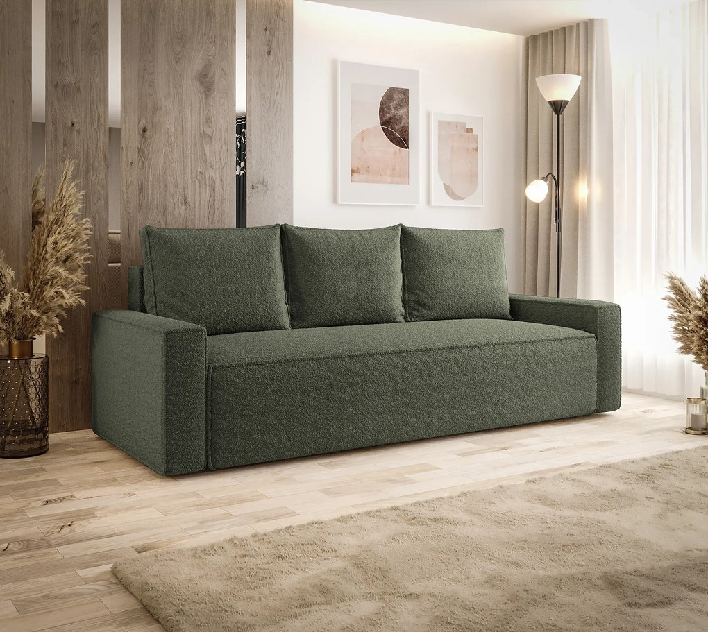 Zielona sofa rozkładana z pojemnikiem C4-Z80