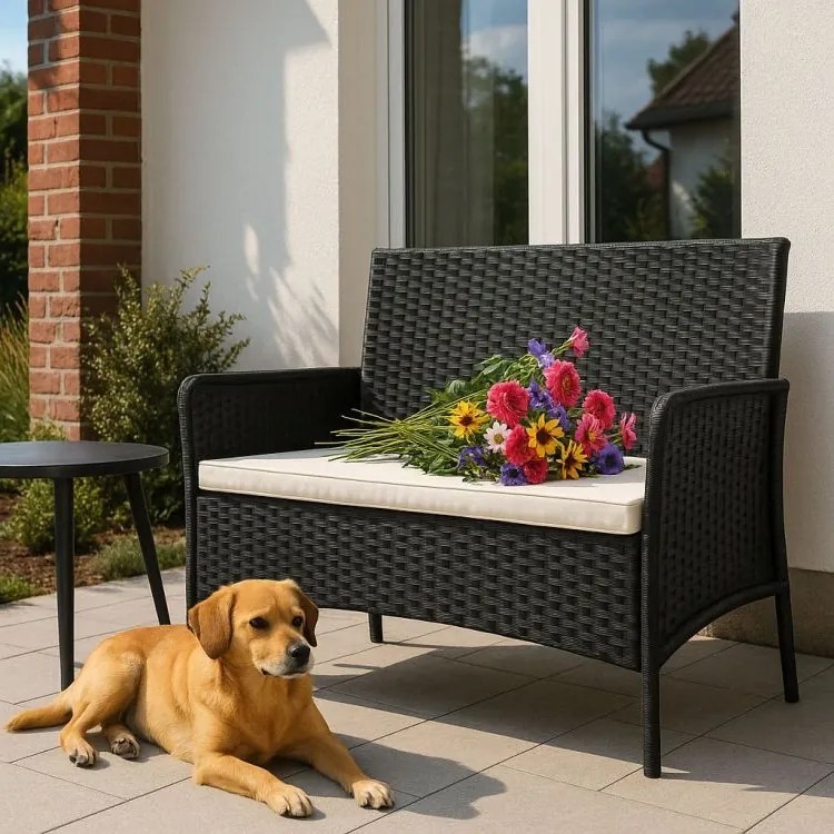 Zestaw mebli ogrodowych Livora 118 - 2 krzesła, sofa i stolik kawowy, kolor czarny