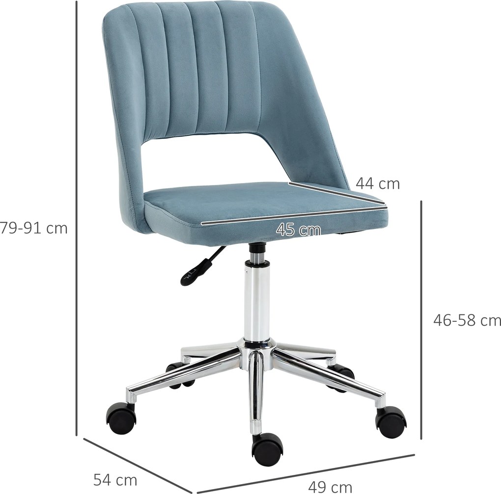 Vinsetto Krzesło Biurowe Obrotowe Kształt Muszli Pielgrzyma Regulowane Aksamitnopodobny Poliester Niebieskie | Aosom PL