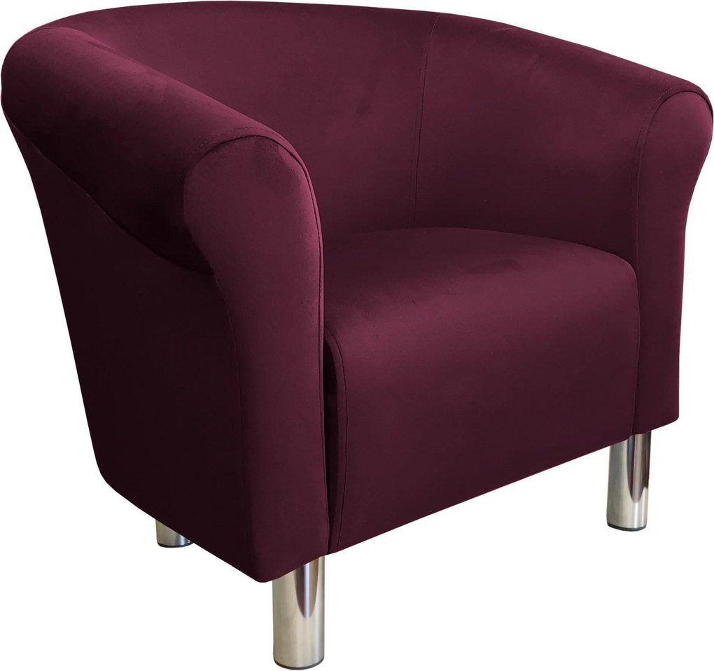 Fotel Milo tkanina Welur wygodny fotel tapicerowany do salonu i sypialni : Kolor nogi - Chrom, Kolor tkaniny - VELVET - MG02, Wysokość nogi - 15 cm