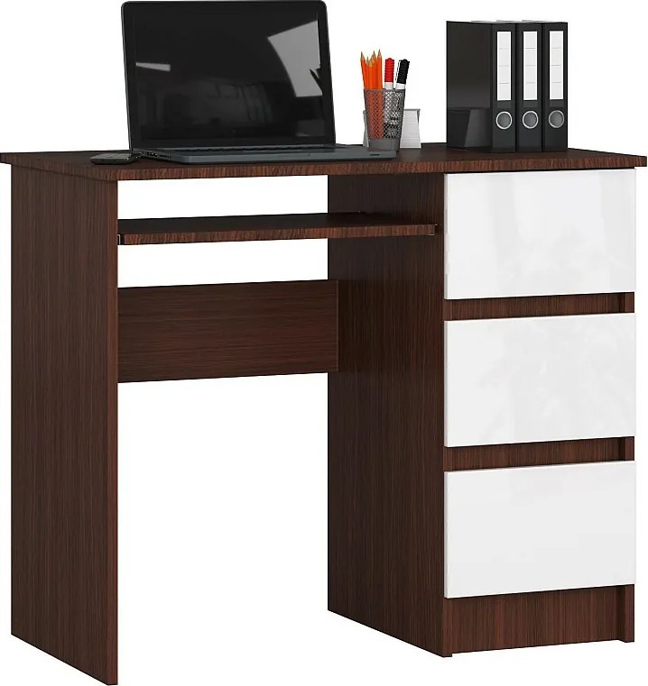 Biurko komputerowe AKORD A6 Wenge 90 cm prawe 3 szuflady kolor Biały mat 1 półka 90x50x77 cm