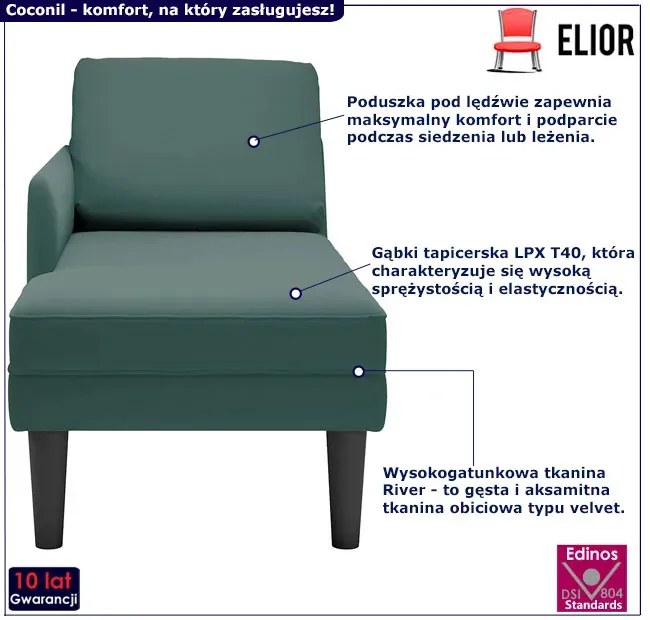 Zielona leżanka do salonu z poduszką - Frik