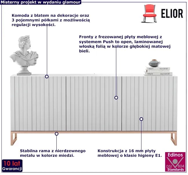 Biała komoda z lamelami M8-E11