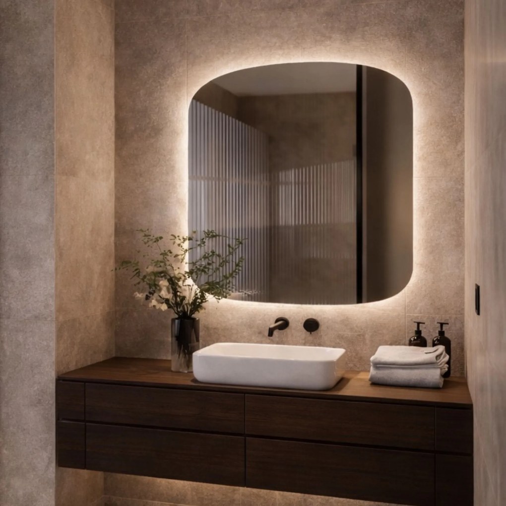 Lustro kwadratowe oszlifowane z podświetleniem ROUND Silk LED | Różne rozmiary | Różne kolory : Kolor tafli szkła - Srebrny, Rozmiar - 50 x 50 cm