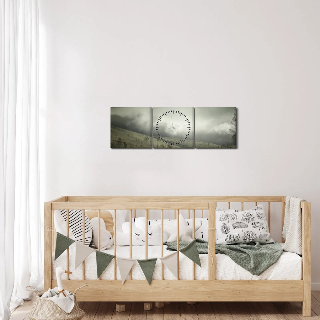 Obraz krajobrazu przed burzą (z zegarem) (90x30 cm)