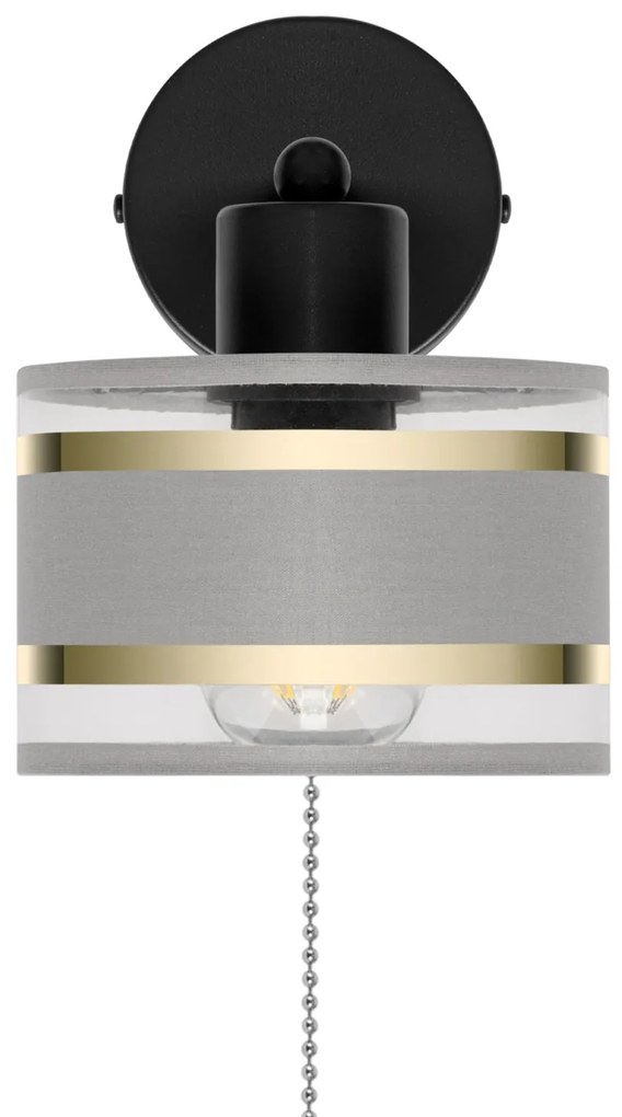 Czarny kinkiet LED z włącznikiem z szarym abażurem SHWD-TI-1010SC-GR j