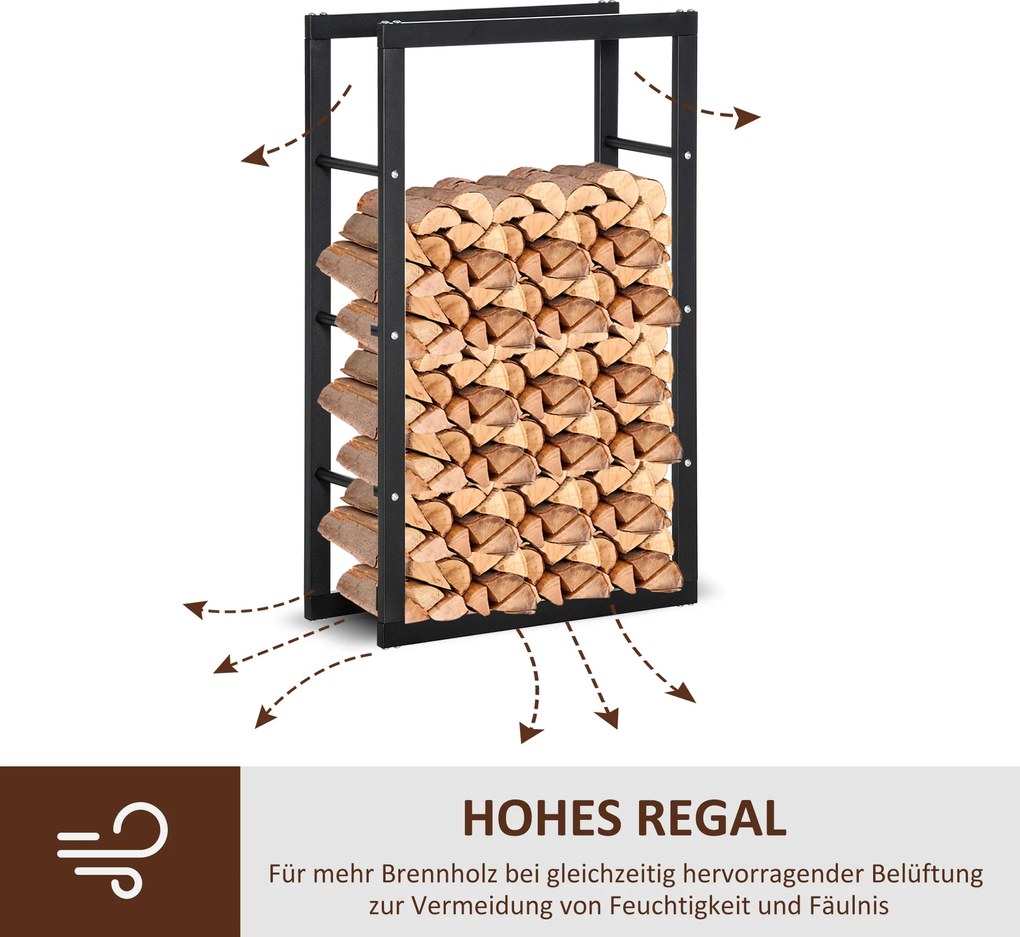 Homcom® Regał Na Drewno Opałowe 100 kg Stal Czarny