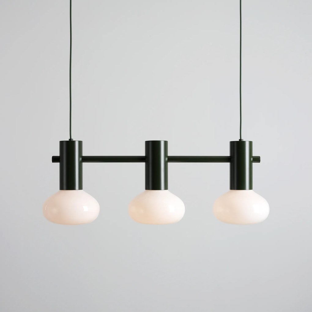 Ciemnozielona lampa wisząca Flo 3 Moss - opalowe klosze