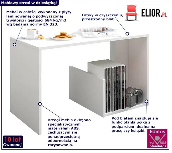 Biały stolik kawowy do salonu - Zenda