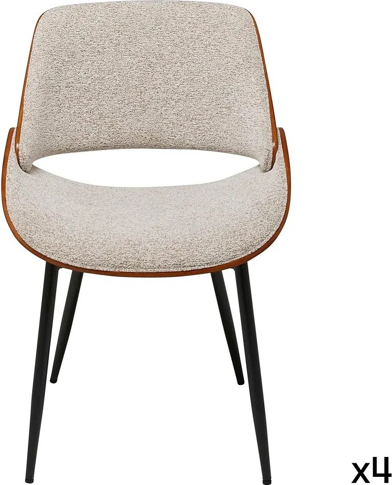 Zestaw 4 krzeseł z drewna orzechowego i beżowej tkaniny L56 cm - MANNIX