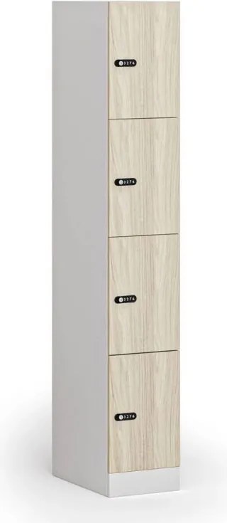 Szafka skrytkowa S1, 4 schowki, 1850 x 300 x 500 mm, demontaż, zamek mechaniczny z kodem, drzwi laminowane, dąb naturalny