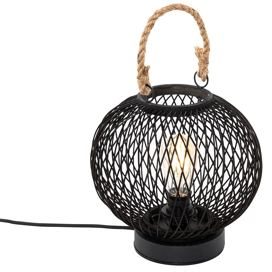 Zewnetrzna Rustykalna lampa stołowa zewnętrzna czarna rattanowa - Calamus Rustykalny / Vintage Oswietlenie zewnetrzne
