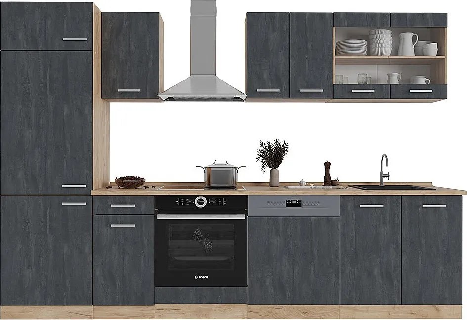 Aneks kuchenny czarny beton/złoty dąb 300x46x81.6 r-line