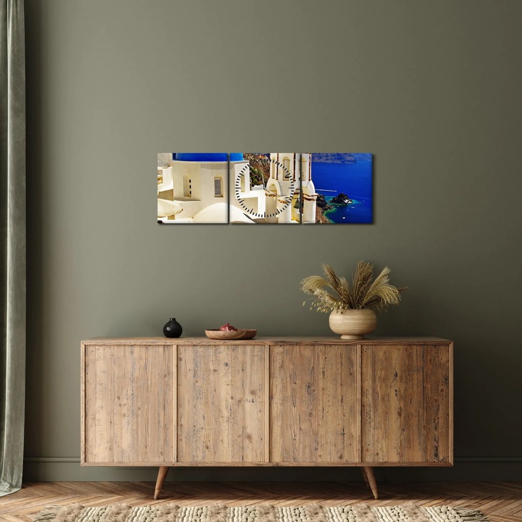 Obraz - Santorini, Grecja (z zegarem) (90x30 cm)