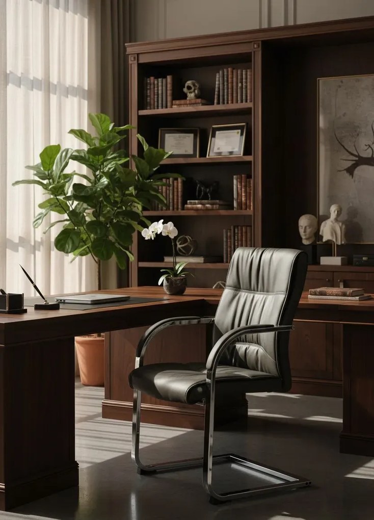 Brązowe tapicerowane nowoczesne krzesło biurowe K7-C94