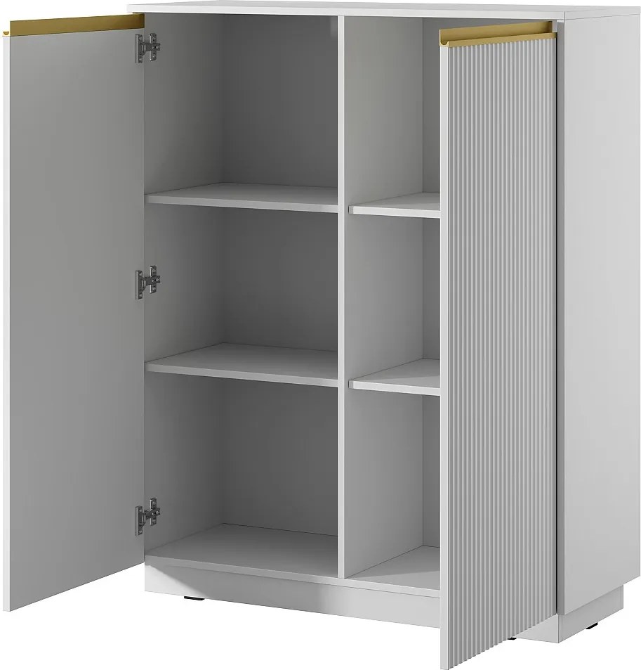 Komoda: 2 drzwi, 6 półek, Biały Matowy, 103,5 x 127 x 39 cm