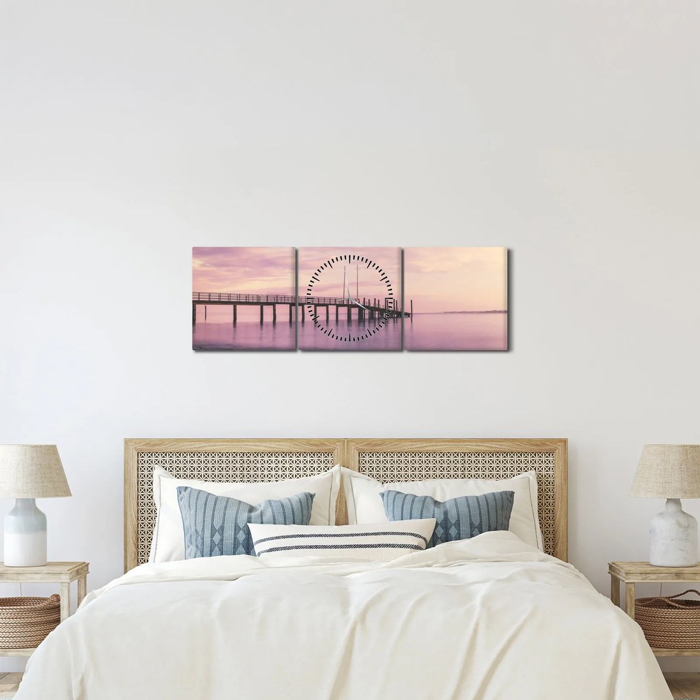 Obraz - Port (z zegarem) (90x30 cm)