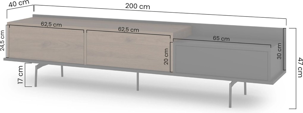 Szafka RTV Zenar 200 cm z metalowymi nogami i szufladą - orzech elegant / czarny
