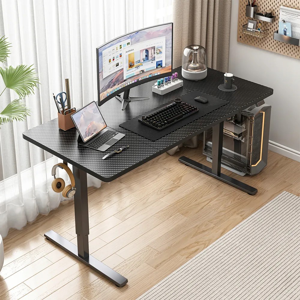 Czarne biurko z elektryczną regulacją wysokości – 140x60 cm, ergonomiczne, idealne do pracy i zabawy