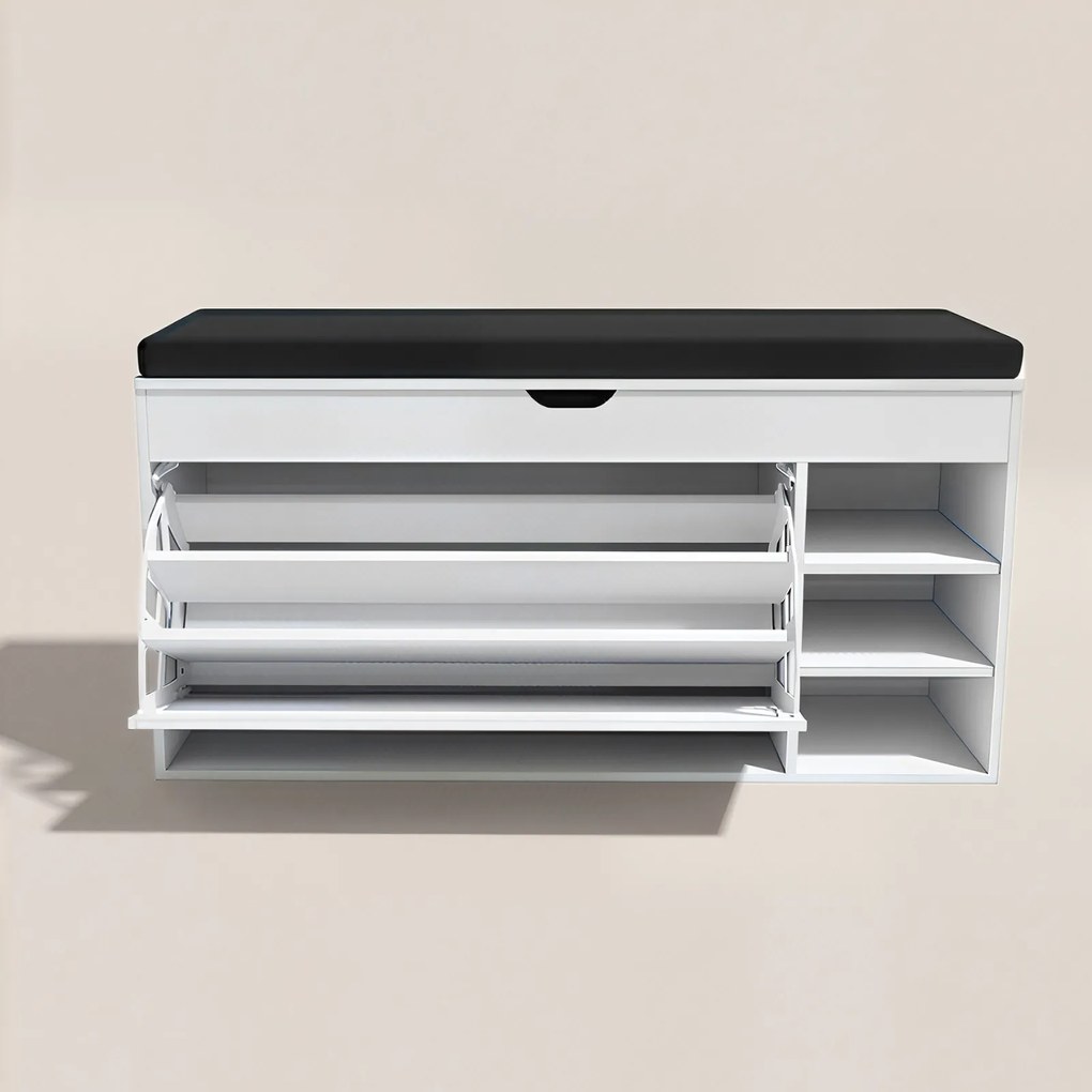 Szafka na buty z siedziskiem i wysuwanymi półkami GRADIA, 100 x 34 x 50 cm