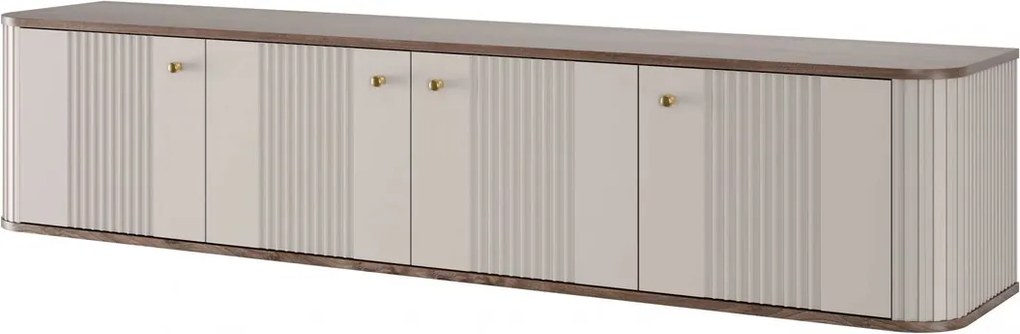 Szafka RTV wisząca Vesper 4D 187 cm - kaszmir / orzech / złote uchwyty