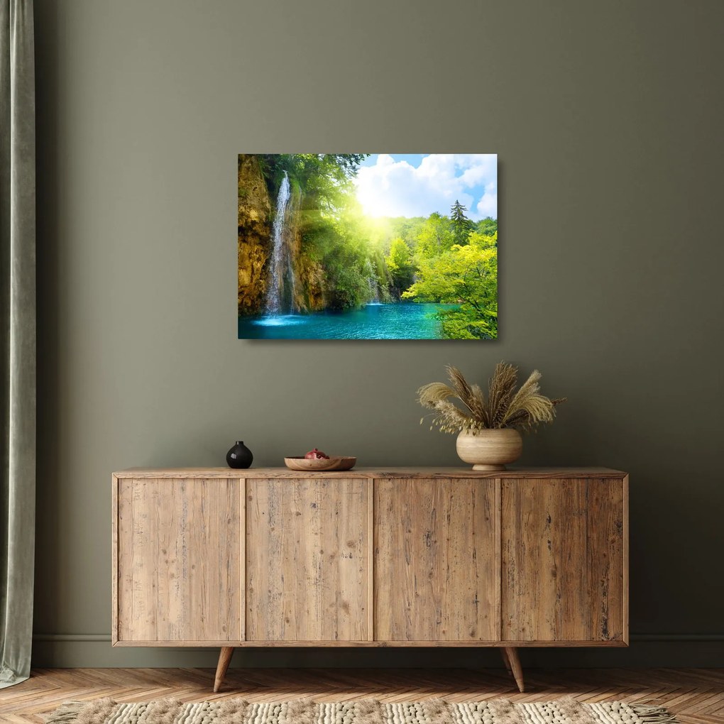 Obraz na szkle - wodospady w pralesie (70x50 cm)