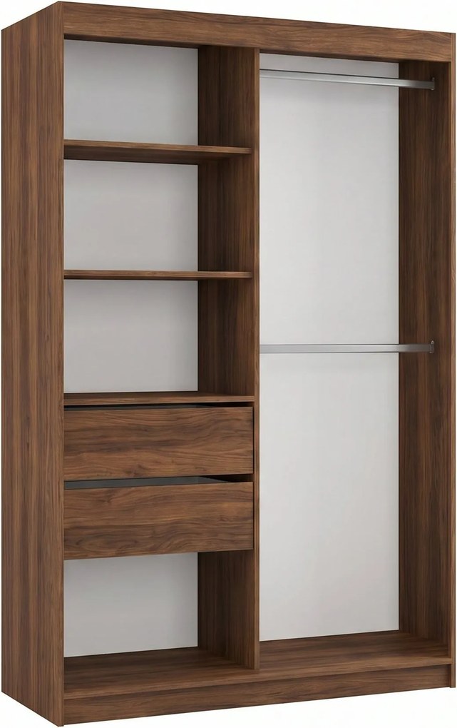 Szafa Przesuwna LAMELLO 120 cm z Lustrem Szafa Dwudrzwiowa z Szufladami Orzech